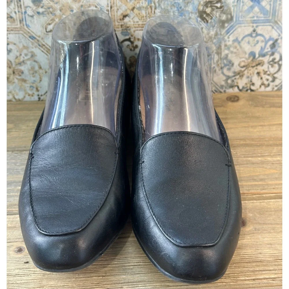 Clarks Loafers Leather Slip On Block Heel Womens 8 Black Excellent